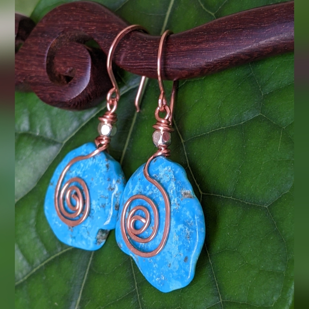 Turquoise Large Disk Tribal Statement Earrings - Picture 4 of 16